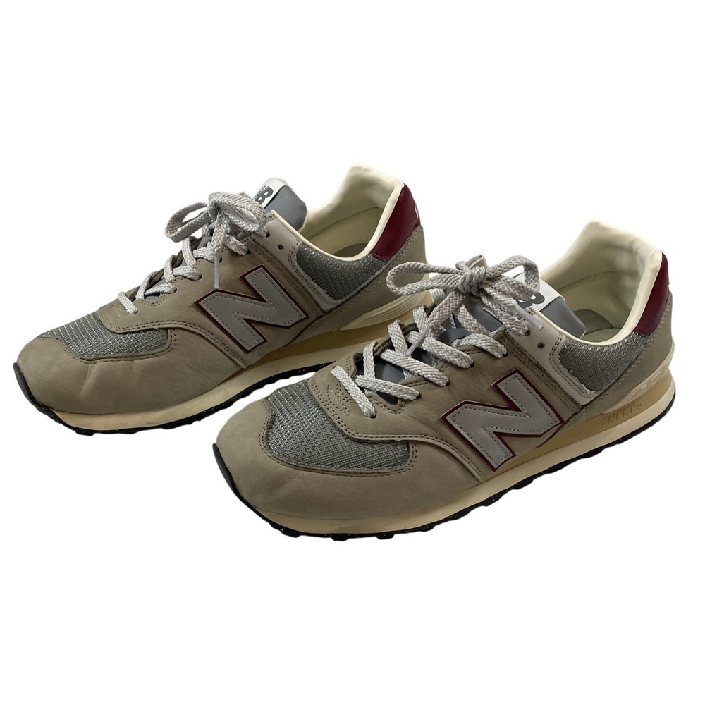 New Balance 574 Olive Grey‎ Burgundy Suede Mesh Sneakers U574SKB Mens 13